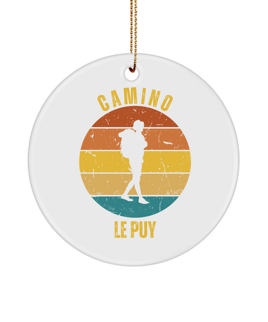 Camino de Santiago Christmas Ornament Solo Hiker le Puy, 3" Round, Ceramic