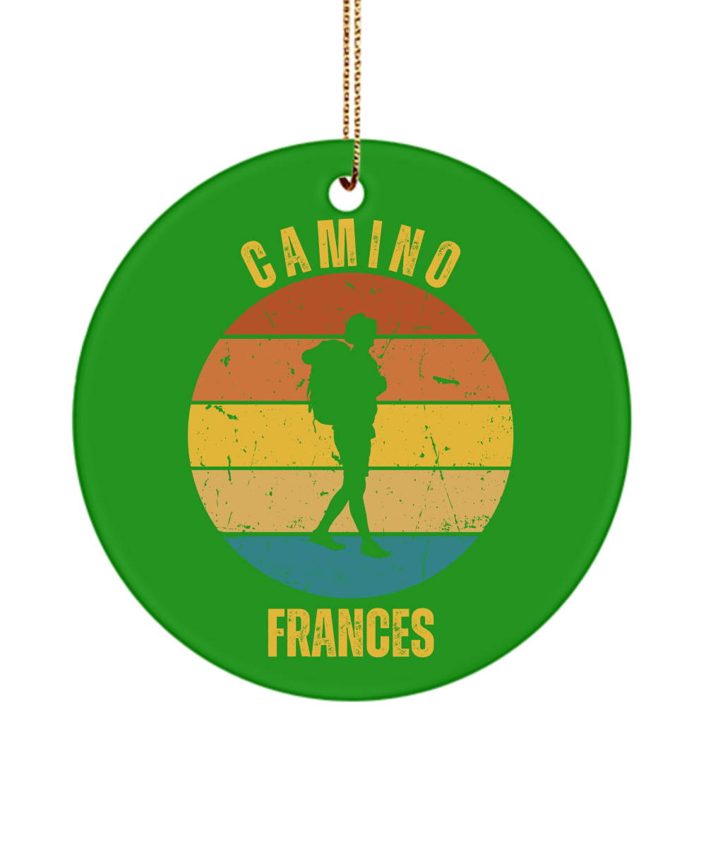 Camino de Santiago Christmas Ornament Solo Hiker Frances, 3" Round Ceramic