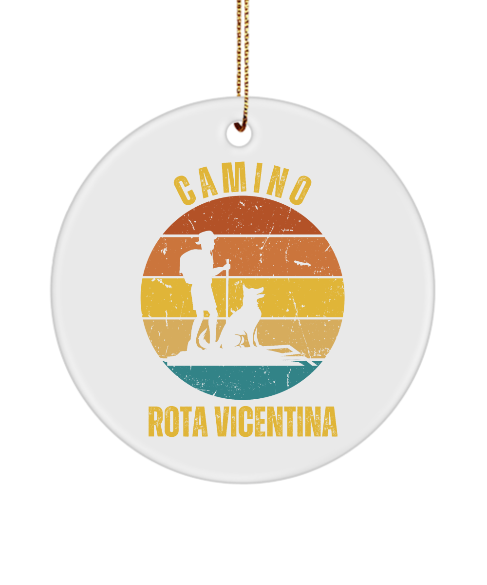 Camino de Santiago Christmas Ornament Hiker Dog Rota Vicentina 3" Ceramic Round