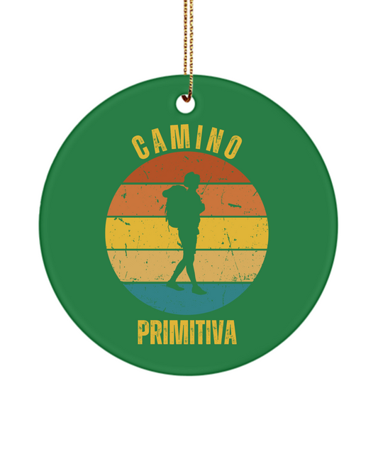 Camino de Santiago Christmas Ornament Solo Hiker Primitiva, 3" Round, Ceramic