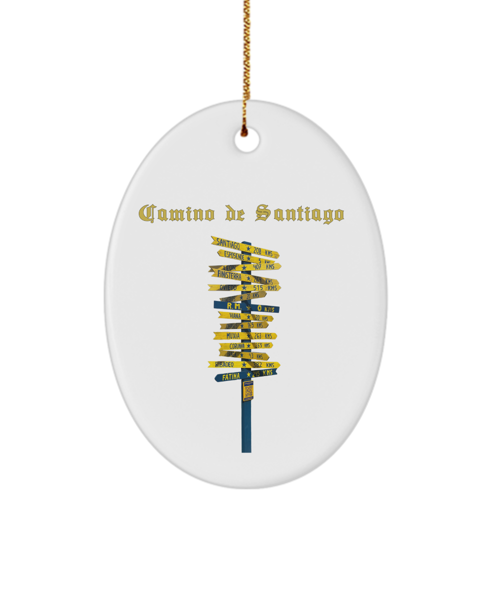 Camino de Santiago Christmas Ornament Sign Post 3" Circle  or Oval Ceramic Keepsake Signpost