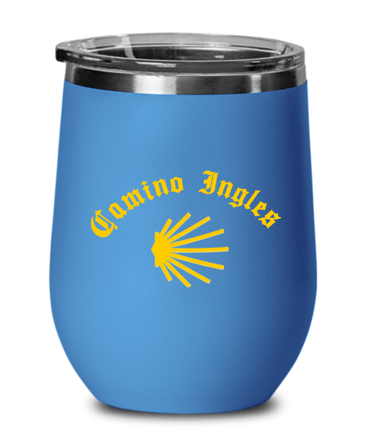 Camino de Santiago Ingles Wine Cup Glass with Camino Seashell, 12 oz.