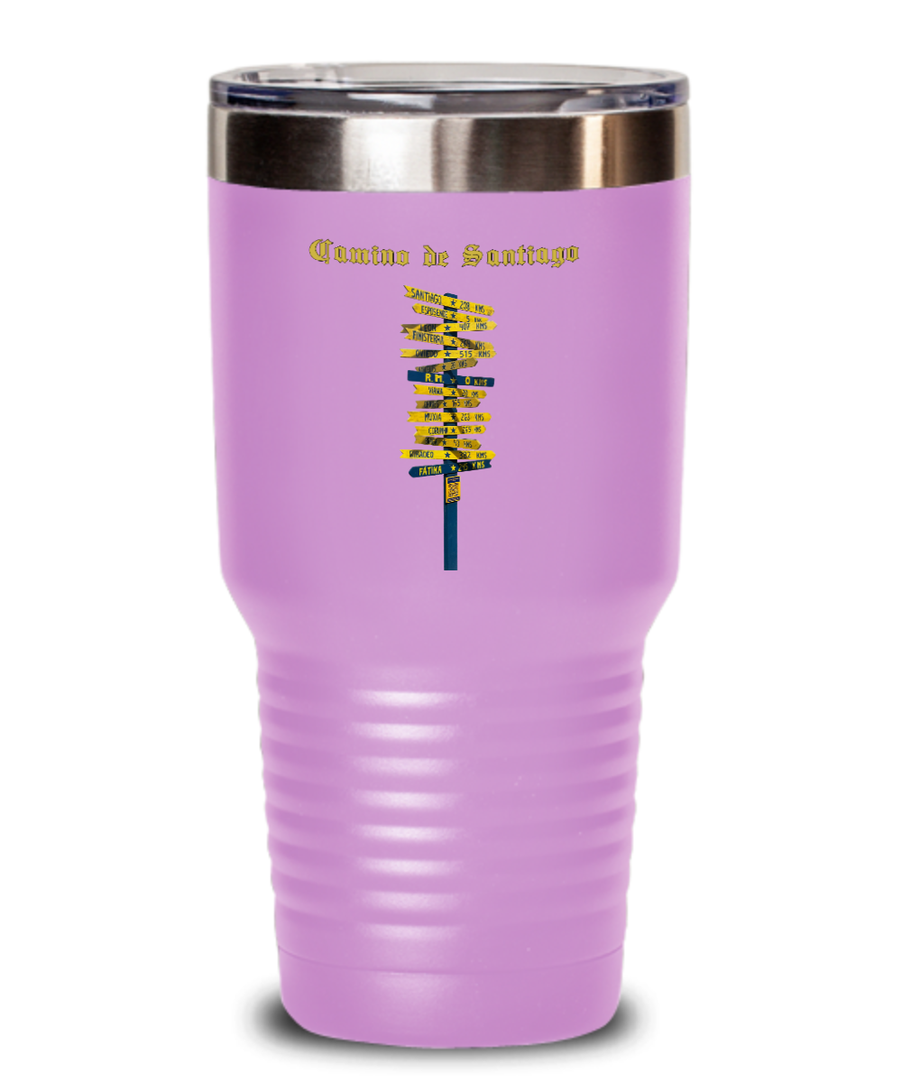 Camino de Santiago Signpost Tumbler Commemorate Your Peregrino Journey Camino Gift for Christmas Vacuum Sealed with Lid 20 or 30 oz.