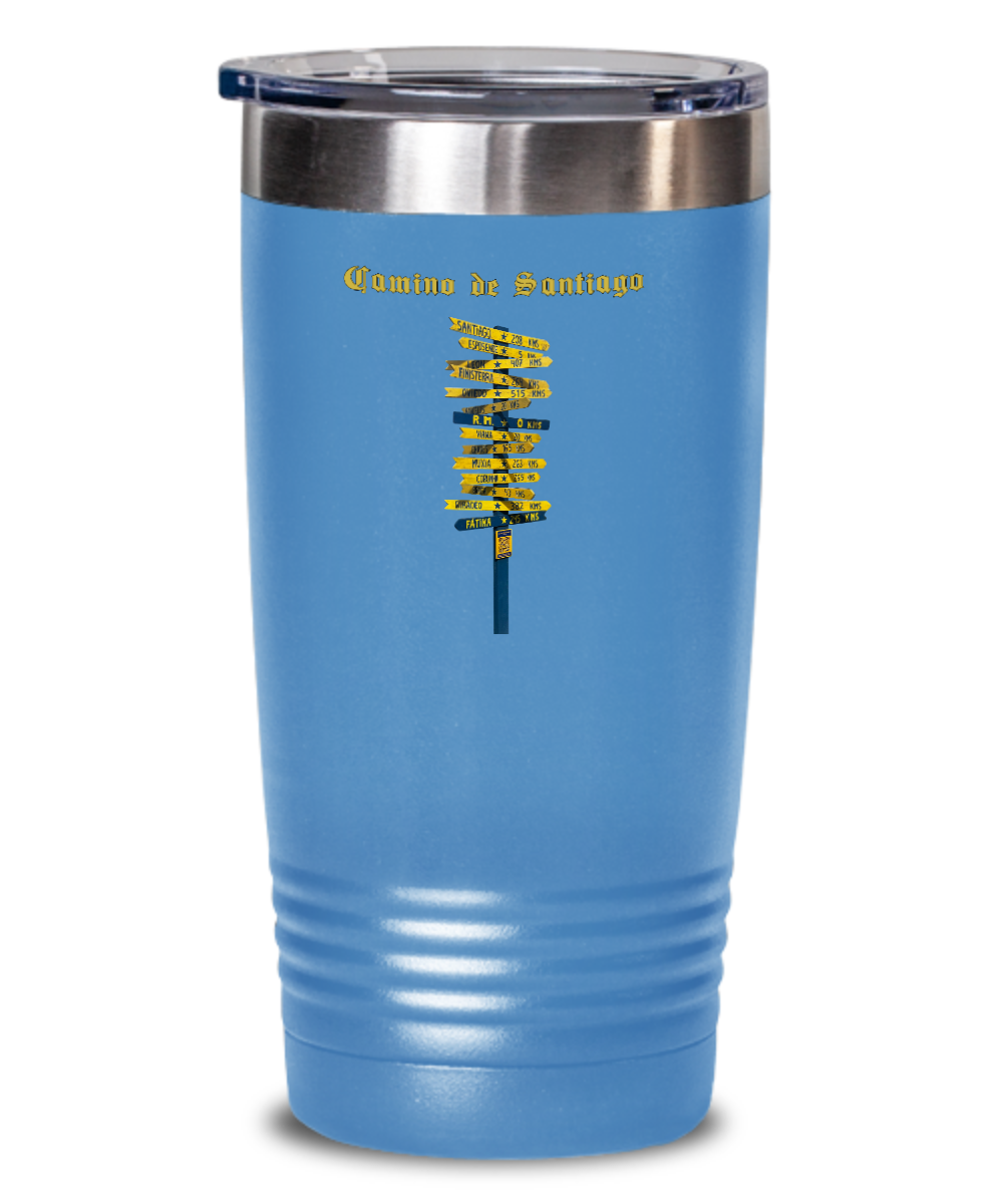 Camino de Santiago Signpost Tumbler Commemorate Your Peregrino Journey Camino Gift for Christmas Vacuum Sealed with Lid 20 or 30 oz.