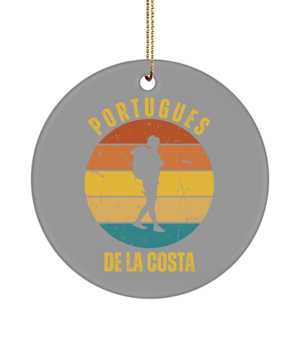 Camino de la Costa Solo Hiker Christmas Ornament, Camino de Santiago, 3" Ceramic, Round