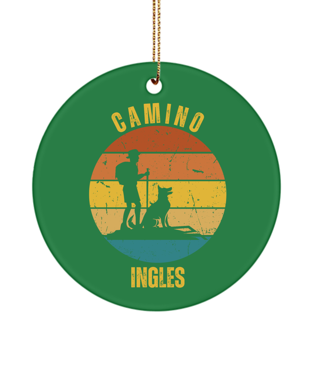 Camino de Santiago Christmas Ornament Hiker Dog Ingles, 3" Round, Ceramic