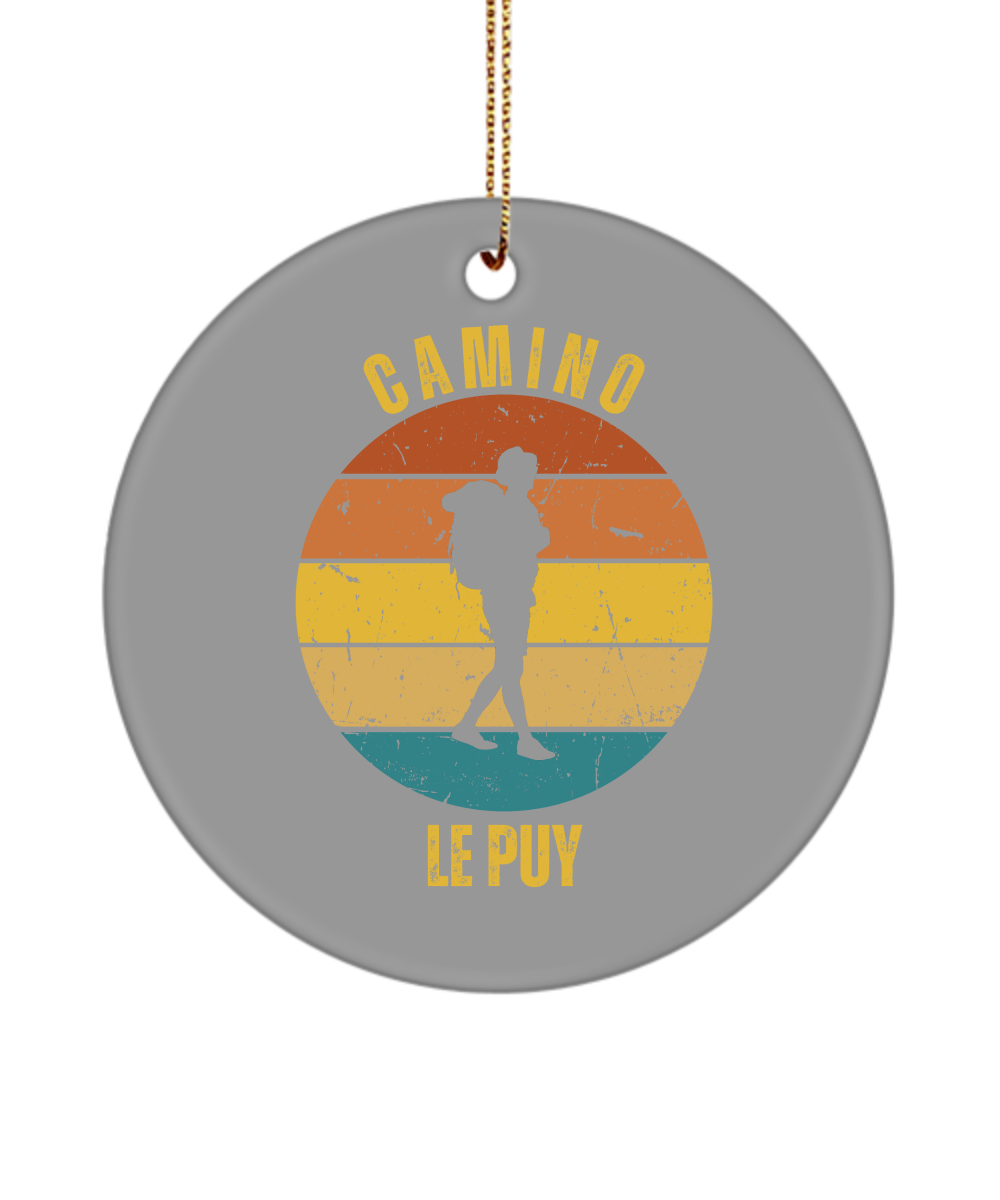 Camino de Santiago Christmas Ornament Solo Hiker le Puy, 3" Round, Ceramic