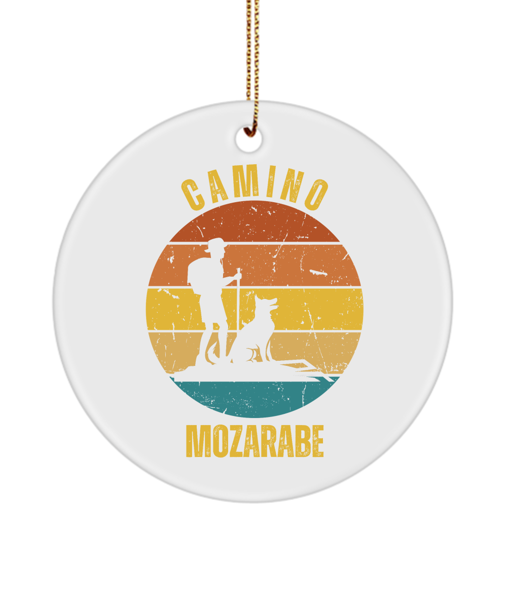 Camino de Santiago Christmas Ornament Hiker Dog Mozarabe, 3" Round, Ceramic