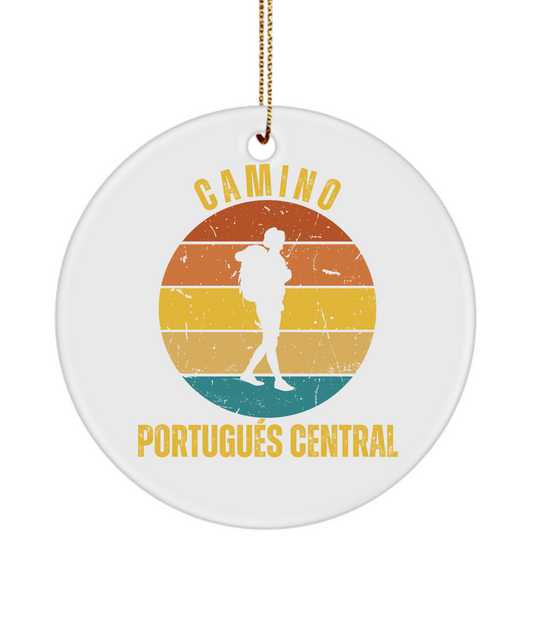 Camino de Santiago Christmas Ornament Solo Hiker Portugues Central, 3" Round, Ceramic