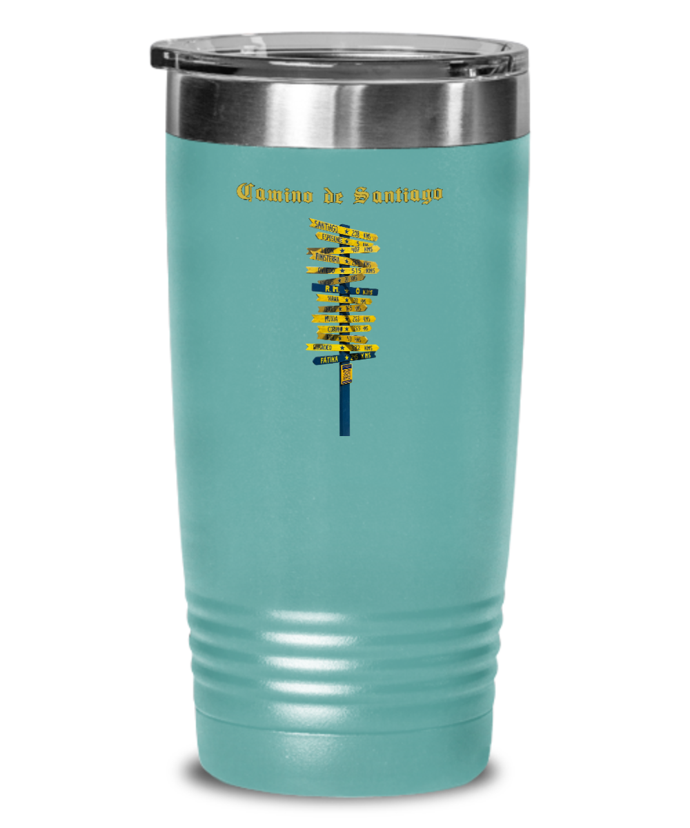 Camino de Santiago Signpost Tumbler Commemorate Your Peregrino Journey Camino Gift for Christmas Vacuum Sealed with Lid 20 or 30 oz.