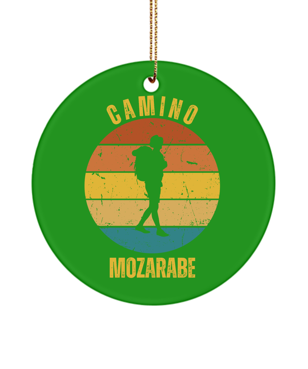 Camino de Santiago Christmas Ornament Solo Hiker Mozarabe, 3" Round, Ceramic