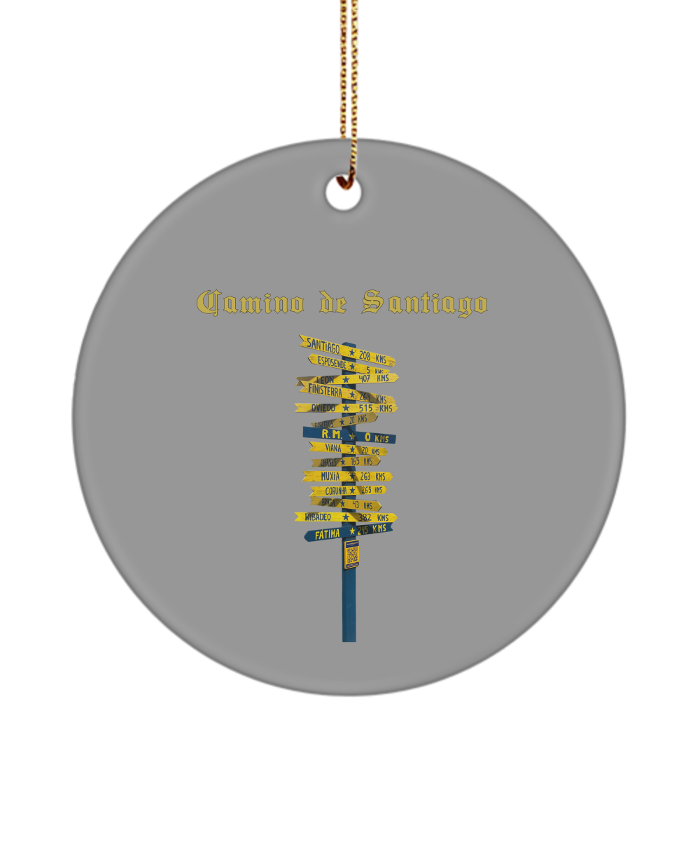 Camino de Santiago Christmas Ornament Sign Post 3" Circle  or Oval Ceramic Keepsake Signpost