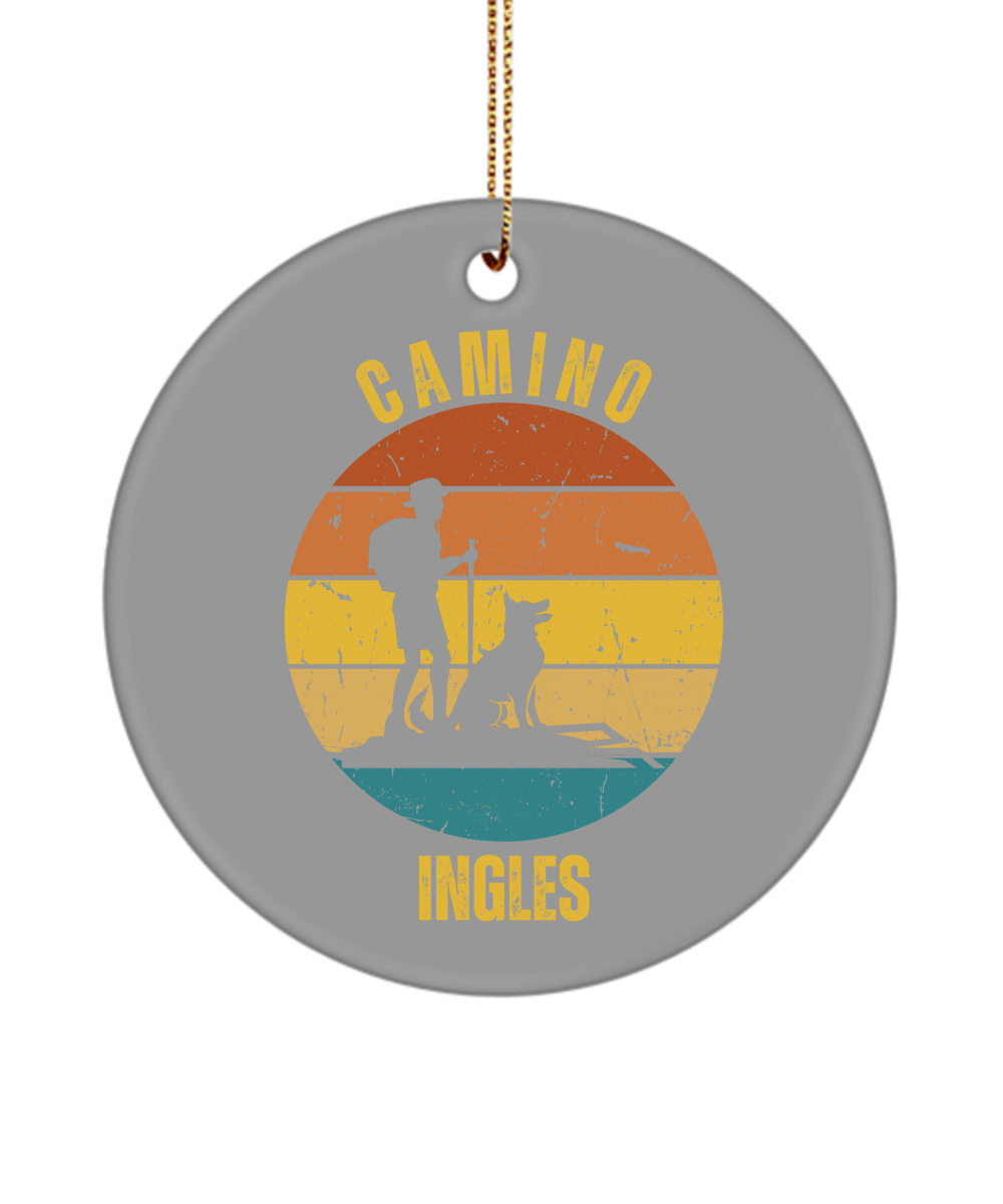 Camino de Santiago Christmas Ornament Hiker Dog Ingles, 3" Round, Ceramic