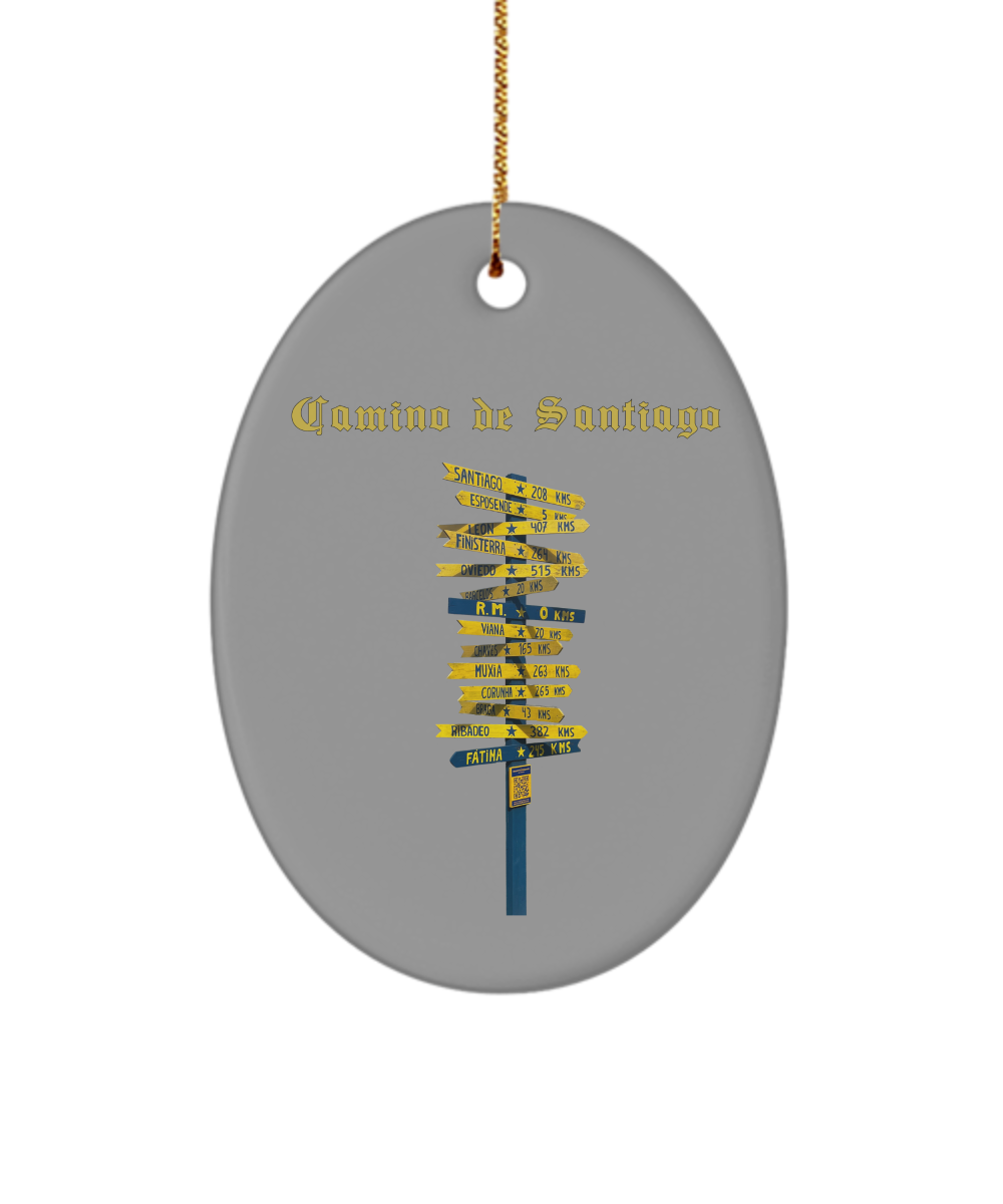 Camino de Santiago Signpost Oval Ornament 3" Ceramic Keepsake