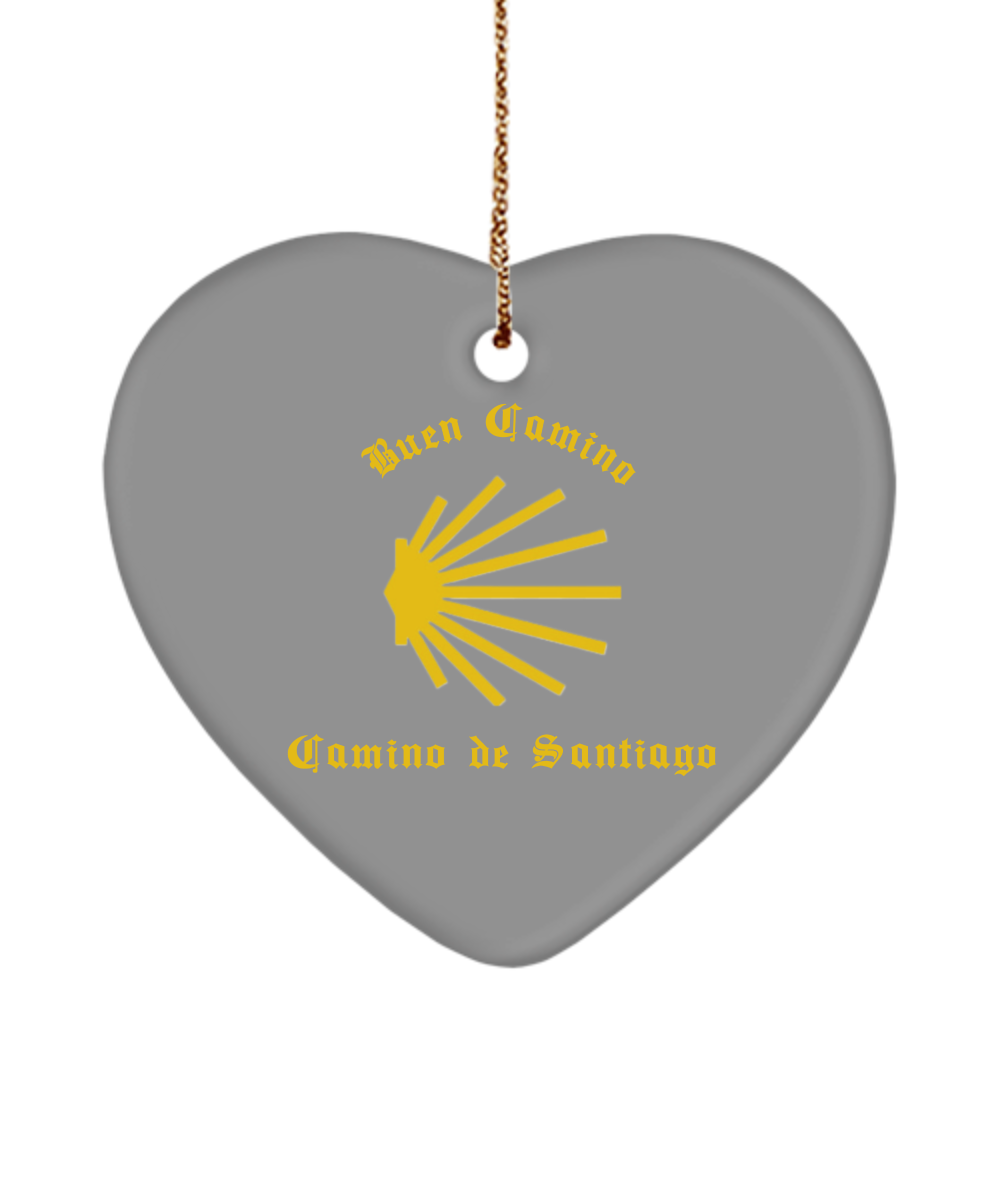 Camino de Santiago Buen Camino Christmas Ornament Grey Heart