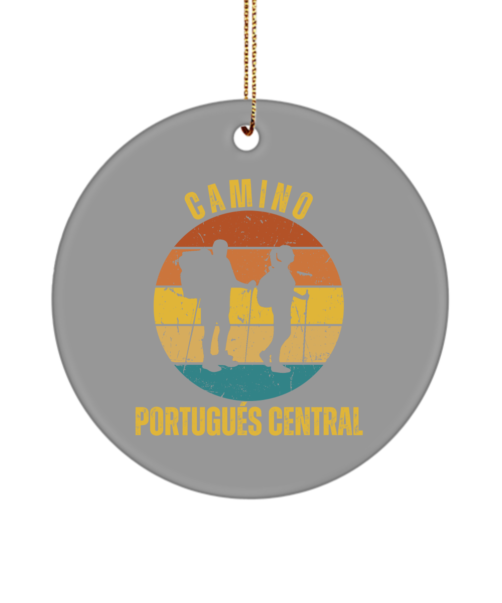 Camino de Santiago Christmas Ornament Hikers Portugues Central, 3" Round, Ceramic