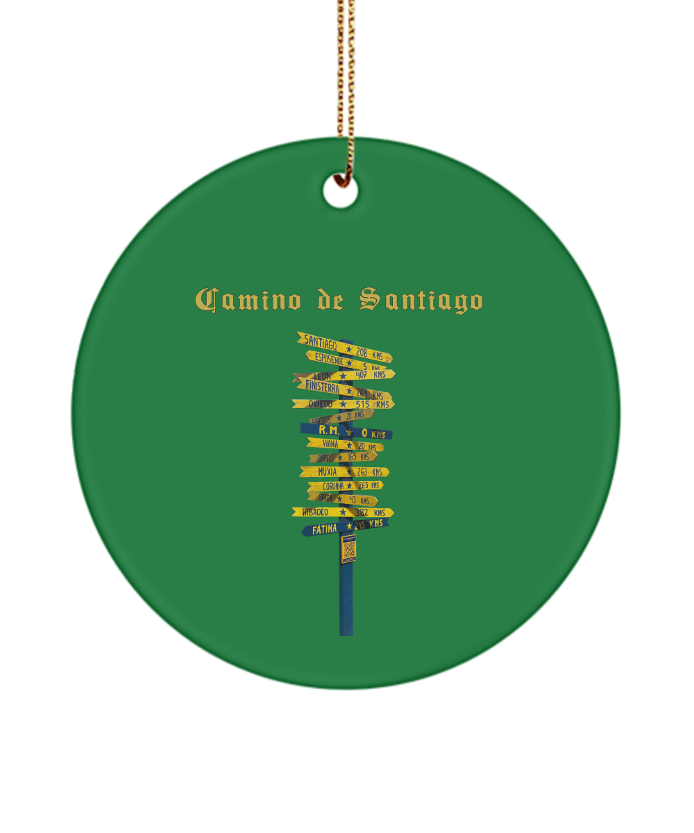 Camino de Santiago Christmas Ornament Sign Post 3" Circle  or Oval Ceramic Keepsake Signpost