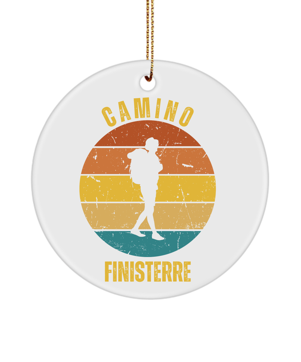 Camino de Santiago Christmas Ornament Solo Hiker Finisterre, 3" Round, Ceramic