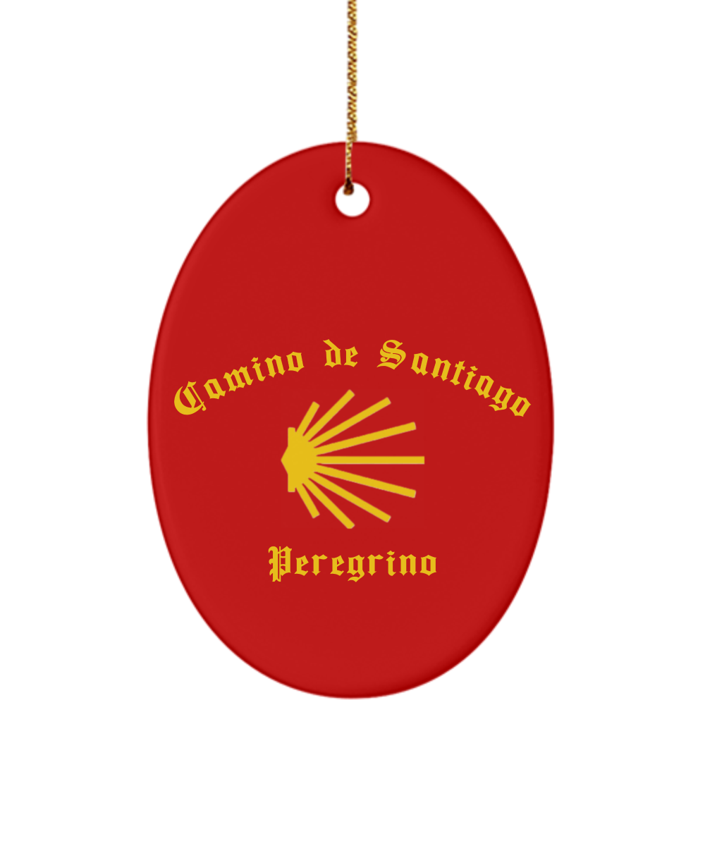 Camino de Santiago Christmas Ornament Peregrino Seashell Red Oval