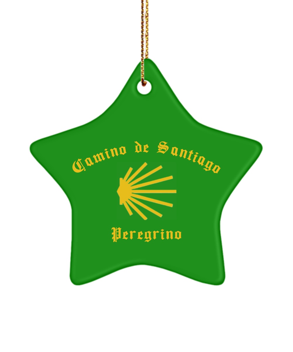 Camino de Santiago Christmas Ornament Peregrino Seashell Green Star