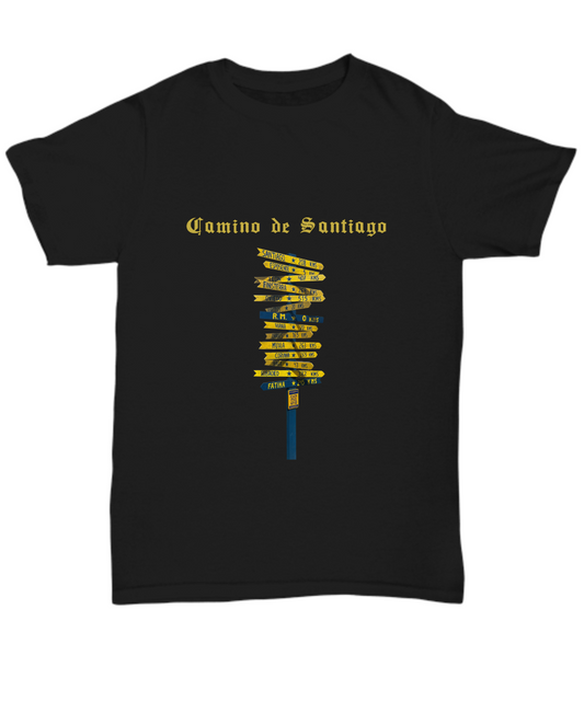 Camino de Santiago Unisex Short Sleeve T-Shirt Signpost Tee, S to 5XL