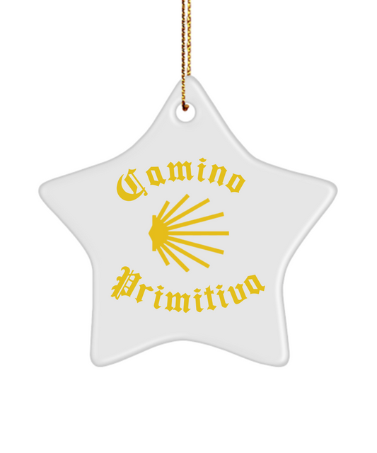 Camino de Santiago Christmas Ornament Seashell Primitiva Ceramic, 3" Circle, Star, Oval