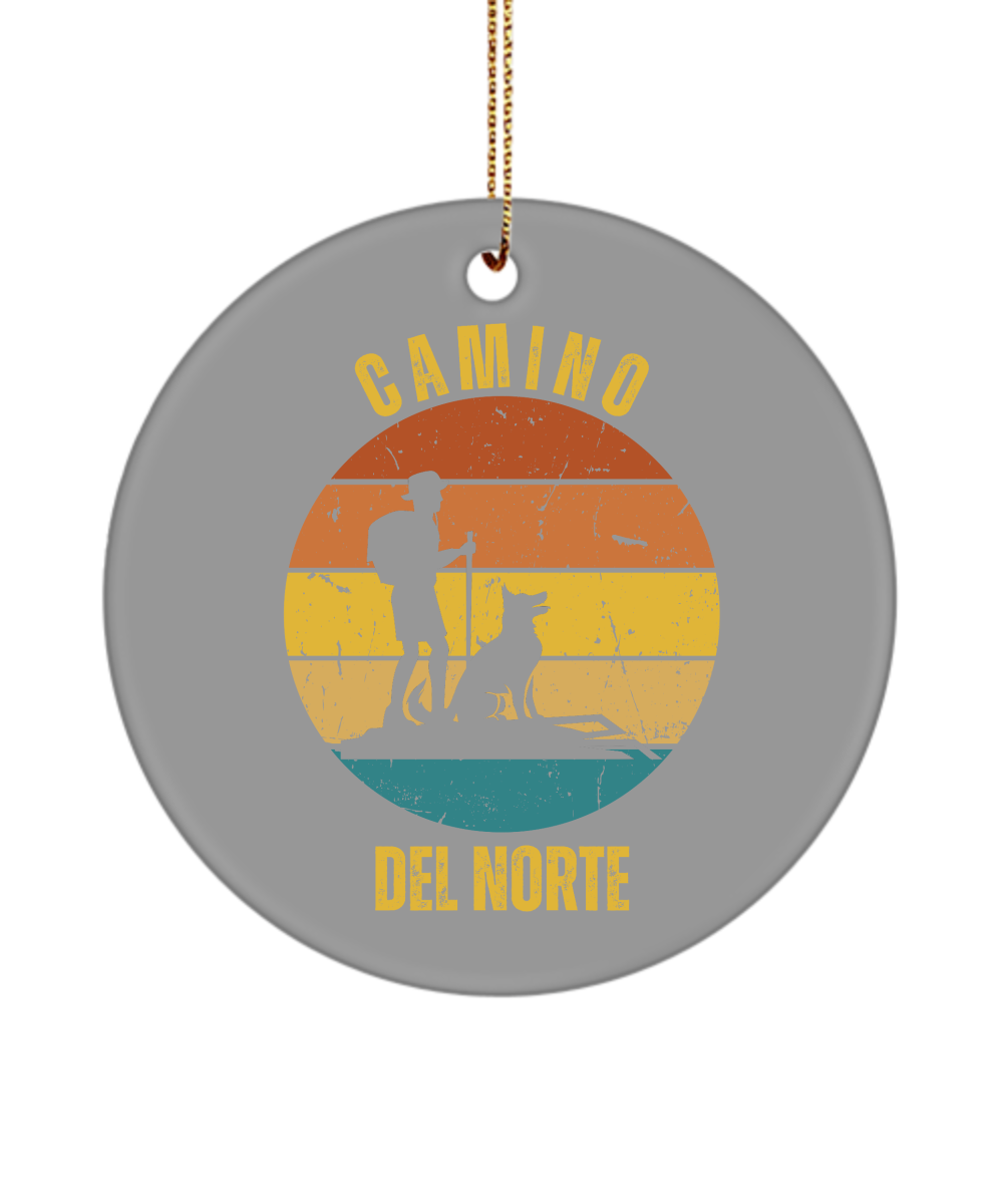 Camino del Norte Hiker Dog Christmas Ornament, Camino de Santiago, 3" Ceramic, Round