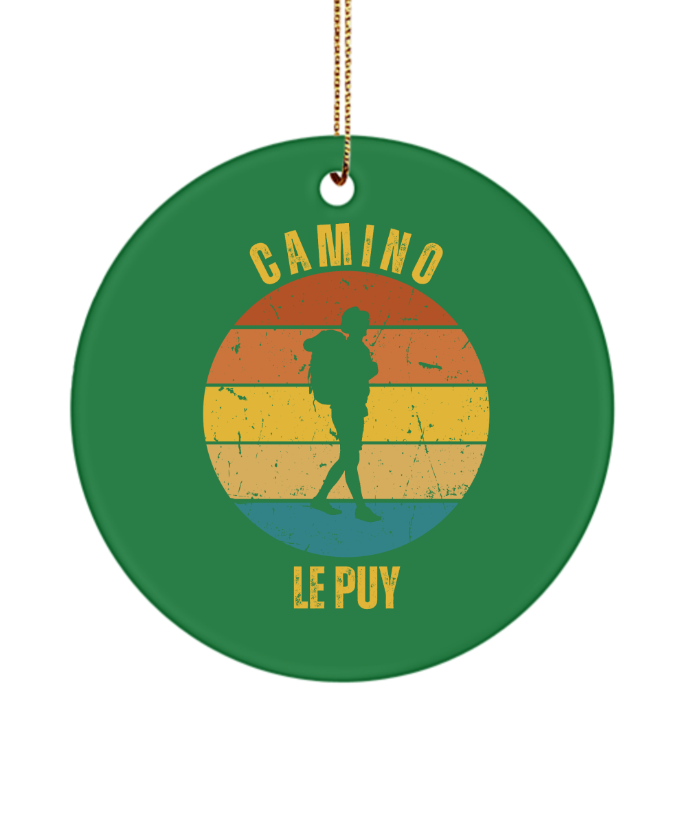 Camino de Santiago Christmas Ornament Solo Hiker le Puy, 3" Round, Ceramic