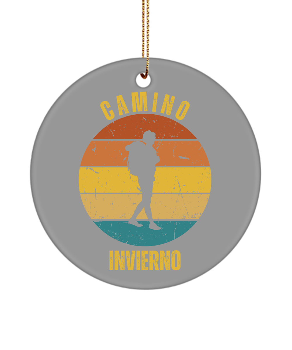 Camino de Santiago Christmas Ornament Solo Hiker Invierno, 3" Round, Ceramic