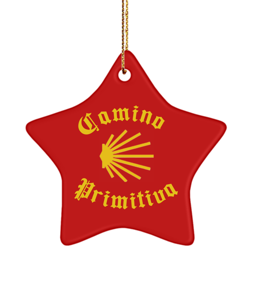 Camino de Santiago Christmas Ornament Seashell Primitiva Ceramic, 3" Circle, Star, Oval