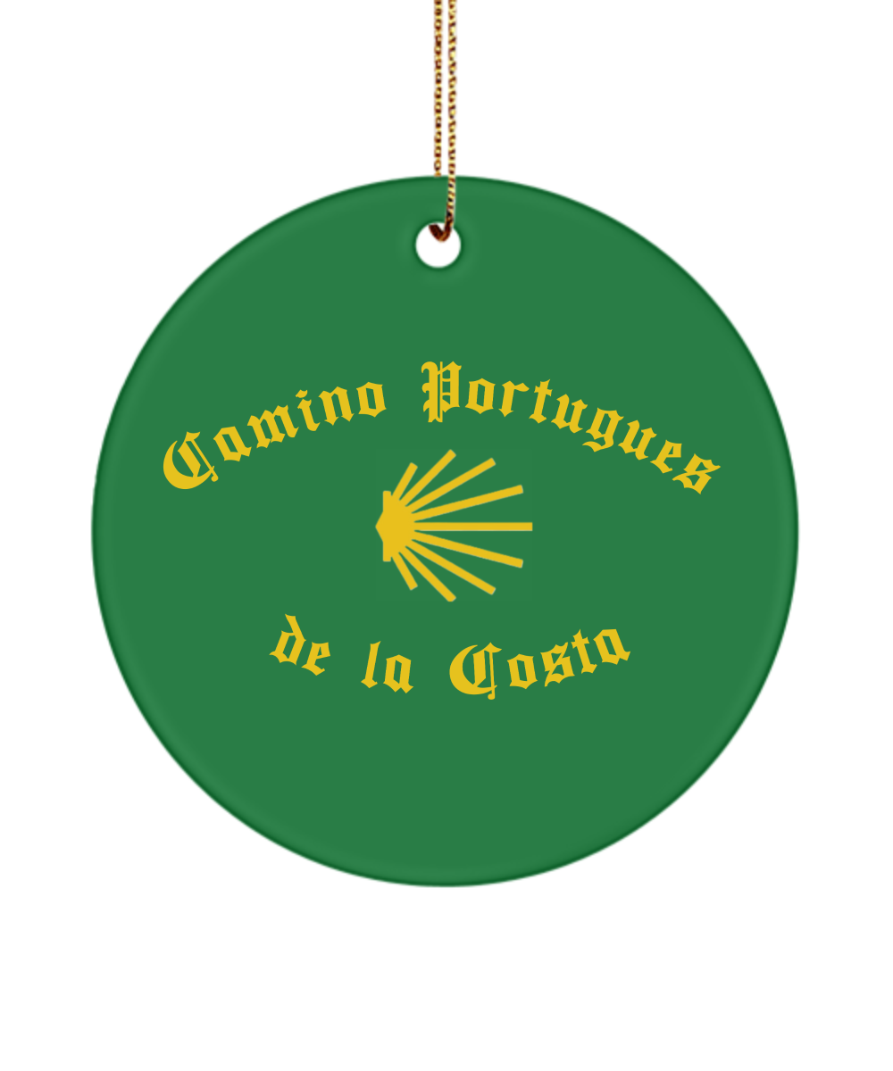 Camino de la Costa Seashell Christmas Ornament, Camino de Santiago 3" Round, Ceramic