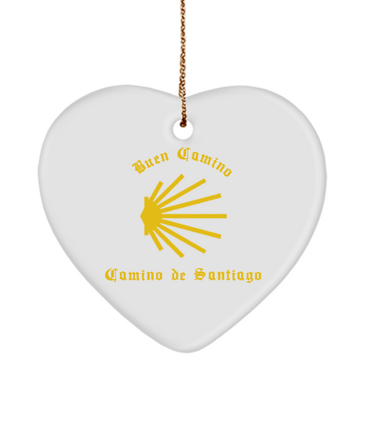 Camino de Santiago Buen Camino Christmas Ornament, España 3" Ceramic Heart, Star, or Oval Keepsake