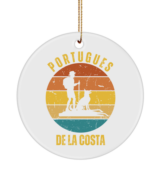 Camino de la Costa Hiker Dog Christmas Ornament, Camino de Santiago, 3" Ceramic, Round