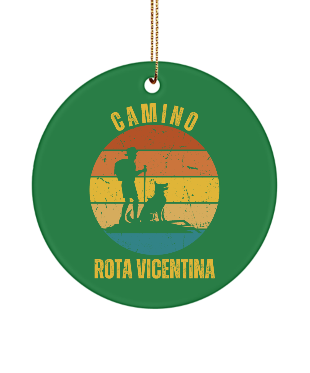 Camino de Santiago Christmas Ornament Hiker Dog Rota Vicentina 3" Ceramic Round