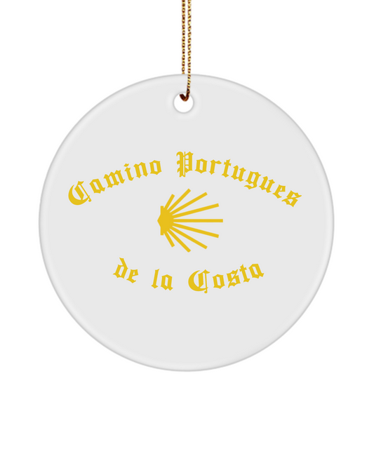 Camino de la Costa Seashell Christmas Ornament, Camino de Santiago 3" Round, Ceramic