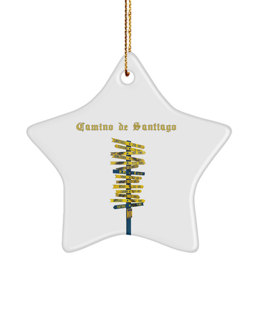 Camino de Santiago Christmas Ornament Sign Post 3" Ceramic Star Keepsake