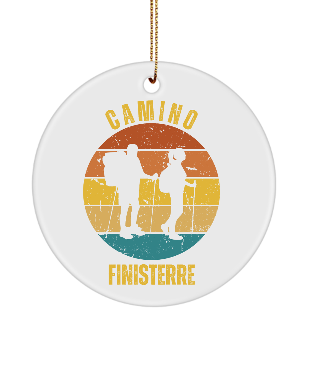 Camino de Santiago Christmas Ornament Hikers Finisterre, 3" Round Ceramic