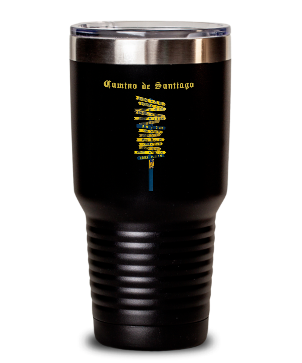 Camino de Santiago Signpost Tumbler Commemorate Your Peregrino Journey Camino Gift for Christmas Vacuum Sealed with Lid 20 or 30 oz.