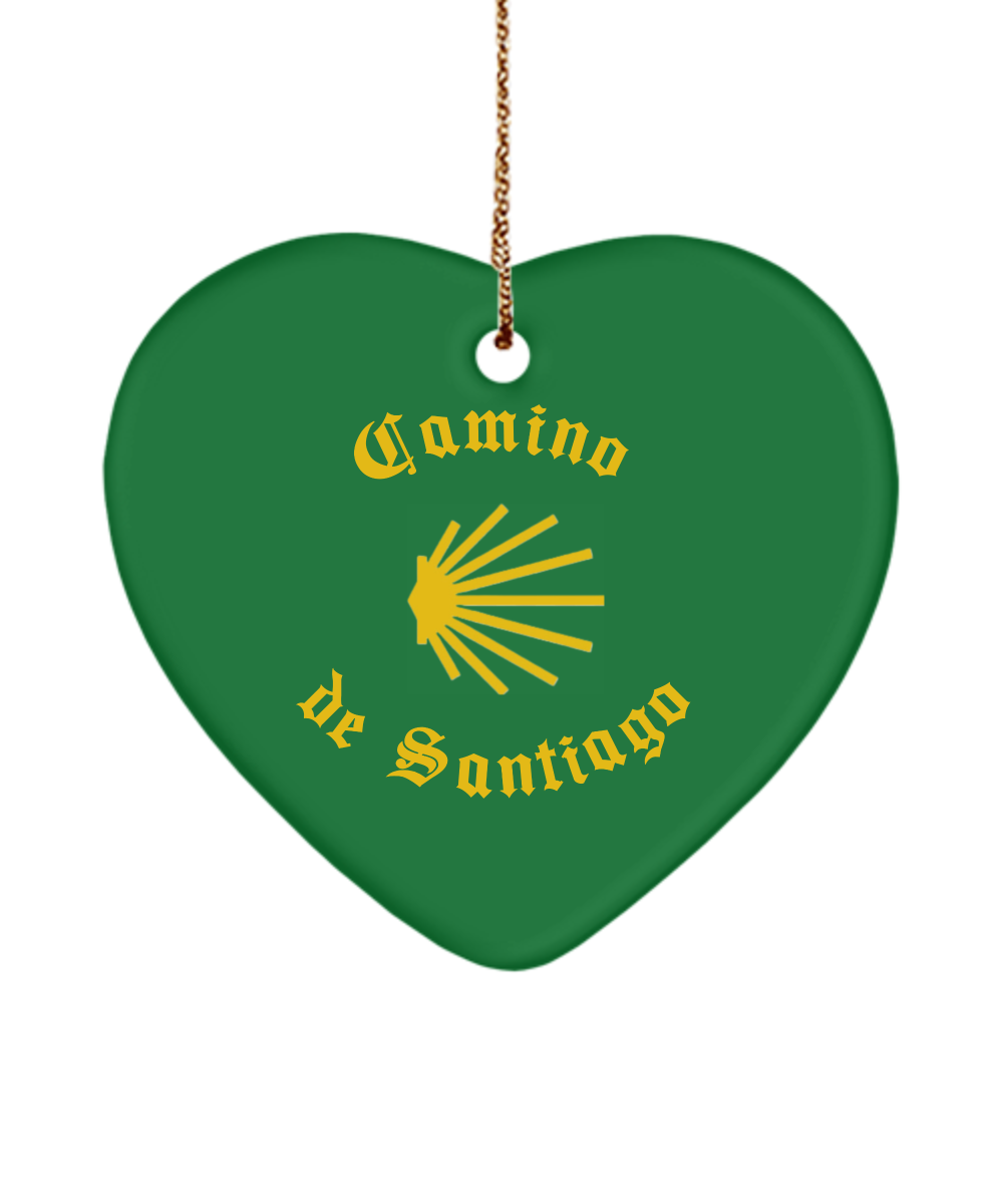 Camino de Santiago Christmas Ornament 3" Christmas Green Heart