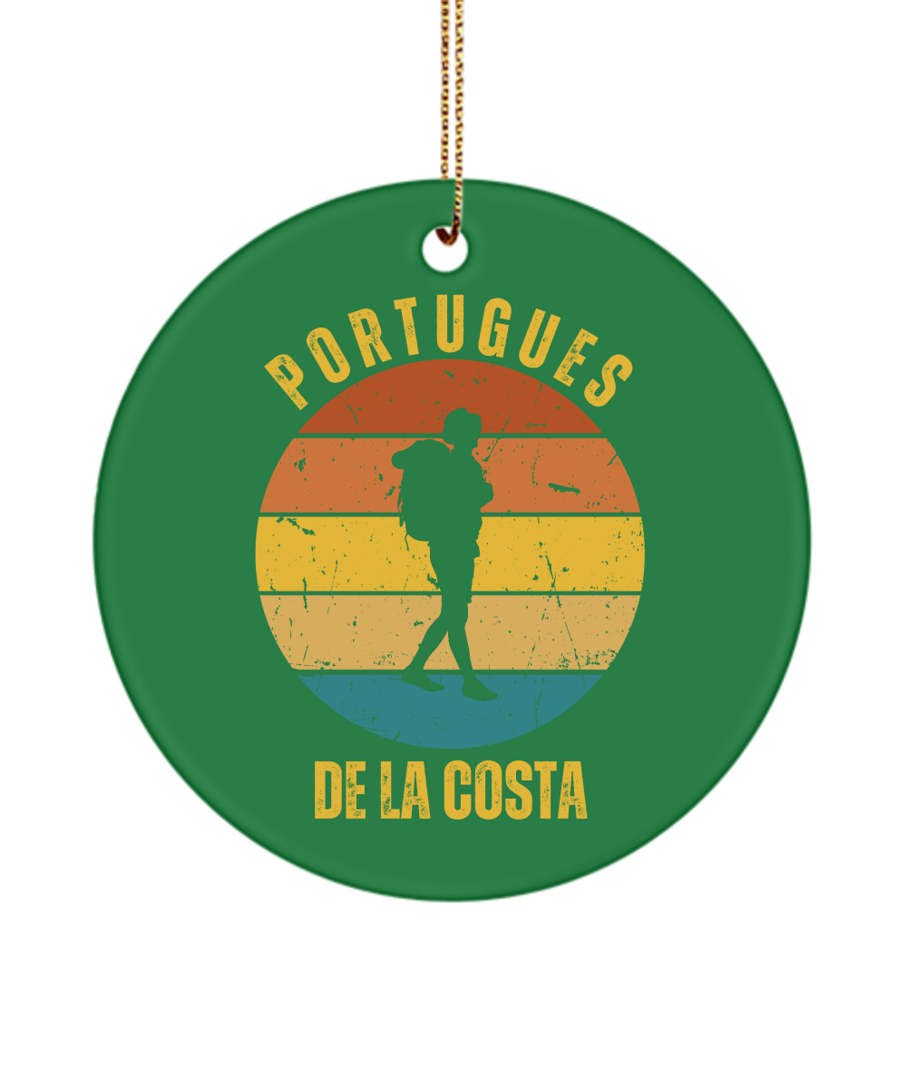 Camino de la Costa Solo Hiker Christmas Ornament, Camino de Santiago, 3" Ceramic, Round