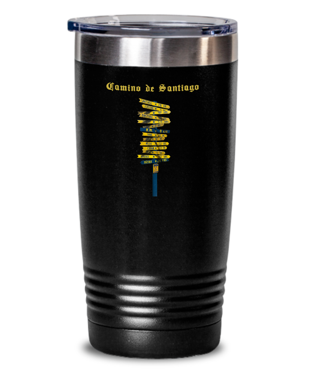 Camino de Santiago Signpost Tumbler Commemorate Your Peregrino Journey Camino Gift for Christmas Vacuum Sealed with Lid 20 or 30 oz.