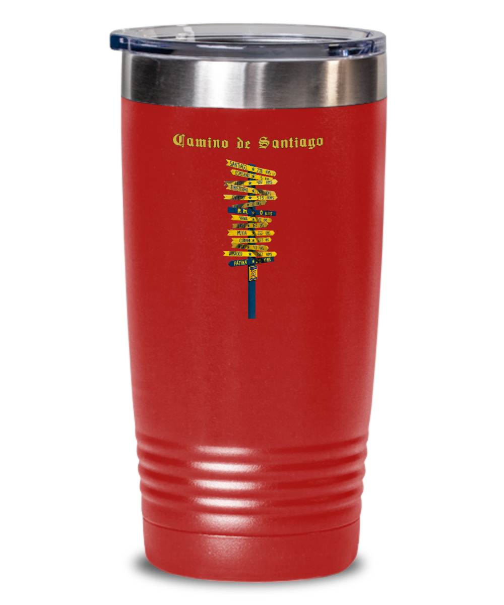 Camino de Santiago Signpost Tumbler Commemorate Your Peregrino Journey Camino Gift for Christmas Vacuum Sealed with Lid 20 or 30 oz.