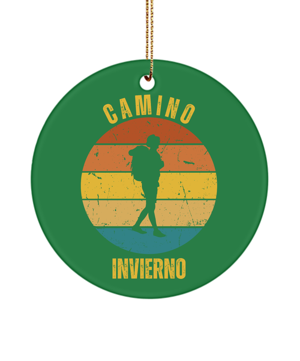 Camino de Santiago Christmas Ornament Solo Hiker Invierno, 3" Round, Ceramic