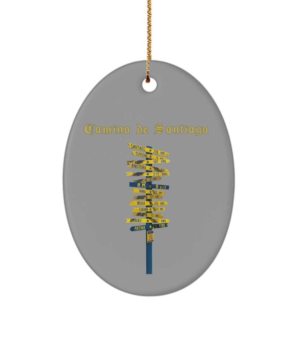 Camino de Santiago Christmas Ornament Sign Post 3" Circle  or Oval Ceramic Keepsake Signpost