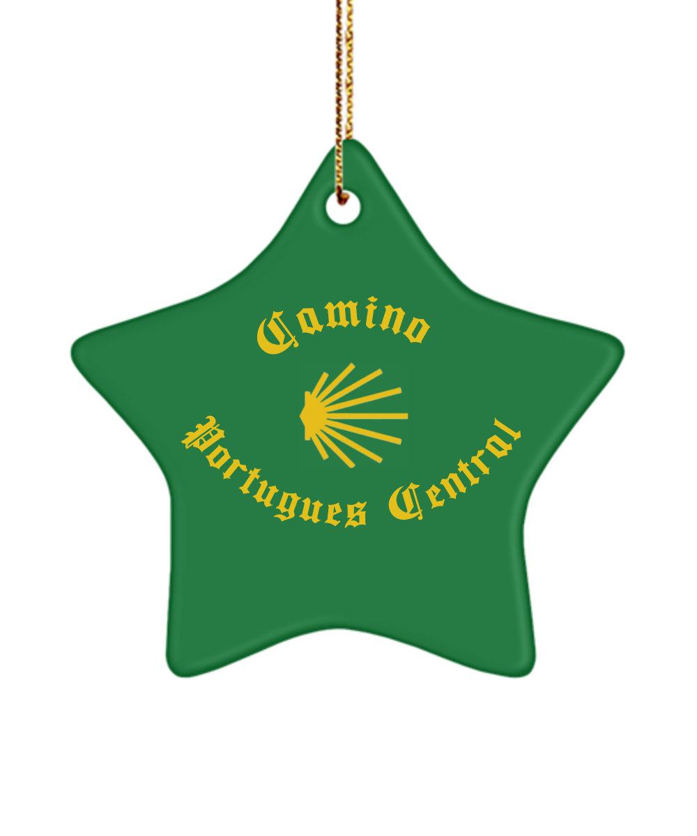 Camino de Santiago Christmas Ornament Seashell Portugues Central, Ceramic, 3" Star, Oval, or Heart