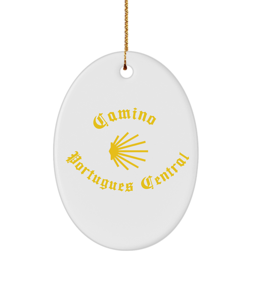 Camino de Santiago Christmas Ornament Seashell Portugues Central, Ceramic, 3" Star, Oval, or Heart