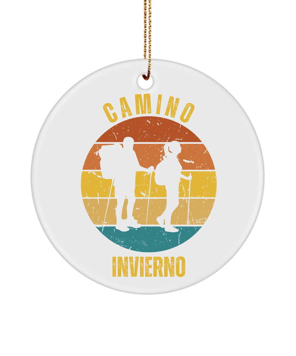 Camino de Santiago Christmas Ornament Hikers Invierno, 3" Round, Ceramic