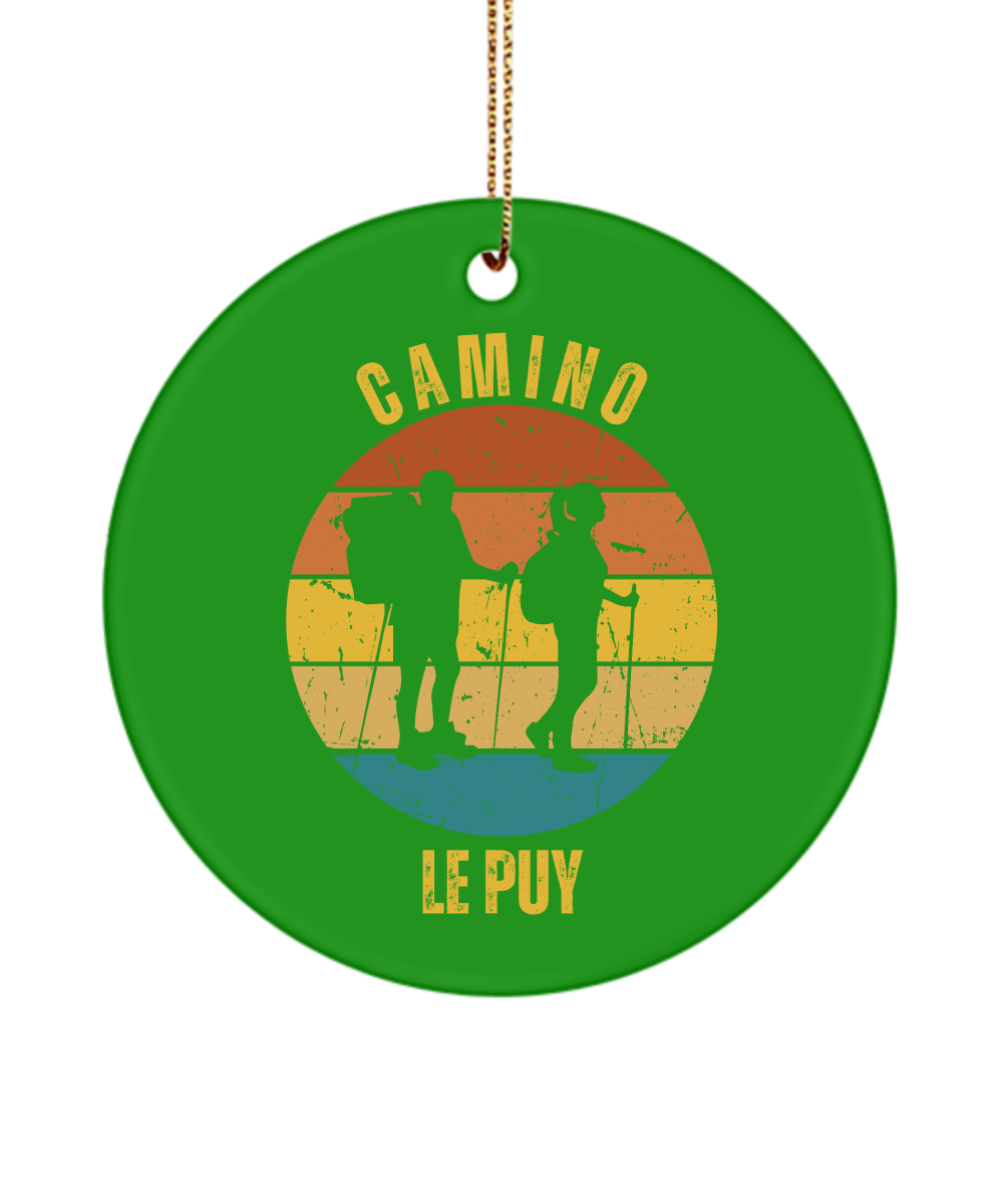 Camino de Santiago Christmas Ornament Hikers le Puy, 3" Round, Ceramic