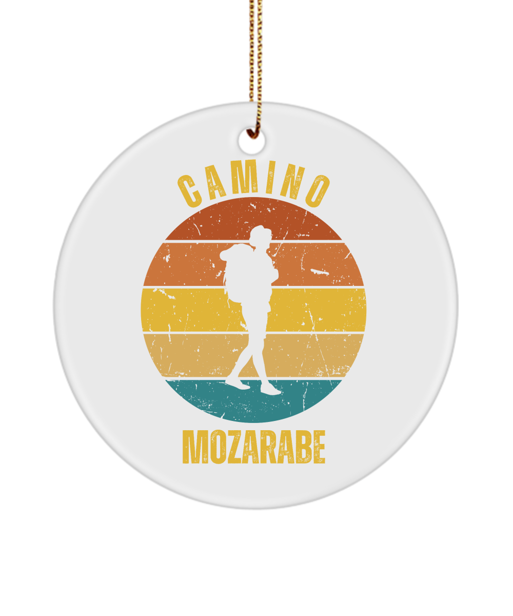 Camino de Santiago Christmas Ornament Solo Hiker Mozarabe, 3" Round, Ceramic