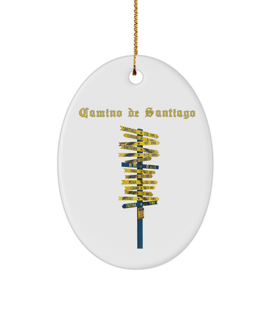 Camino de Santiago Signpost Oval Ornament 3" Ceramic Keepsake